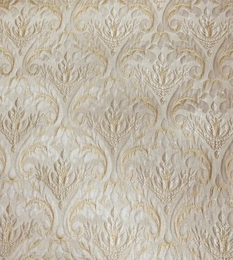 IVORY GOLD Damask Brocade Upholstery Drapery Fabric (110 in.) Sold By The Yard