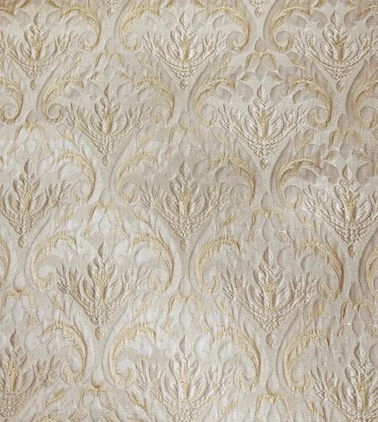 IVORY GOLD Damask Brocade Upholstery Drapery Fabric (110 in.) Sold By The Yard