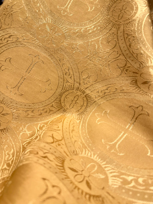 GOLD Liturgical Cross Brocade Fabric (55 in.) Sold By The Yard