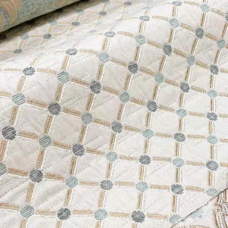 LIGHT BLUE GOLD Diamond Chenille Upholstery Brocade Fabric (56 in.) Sold By The Yard