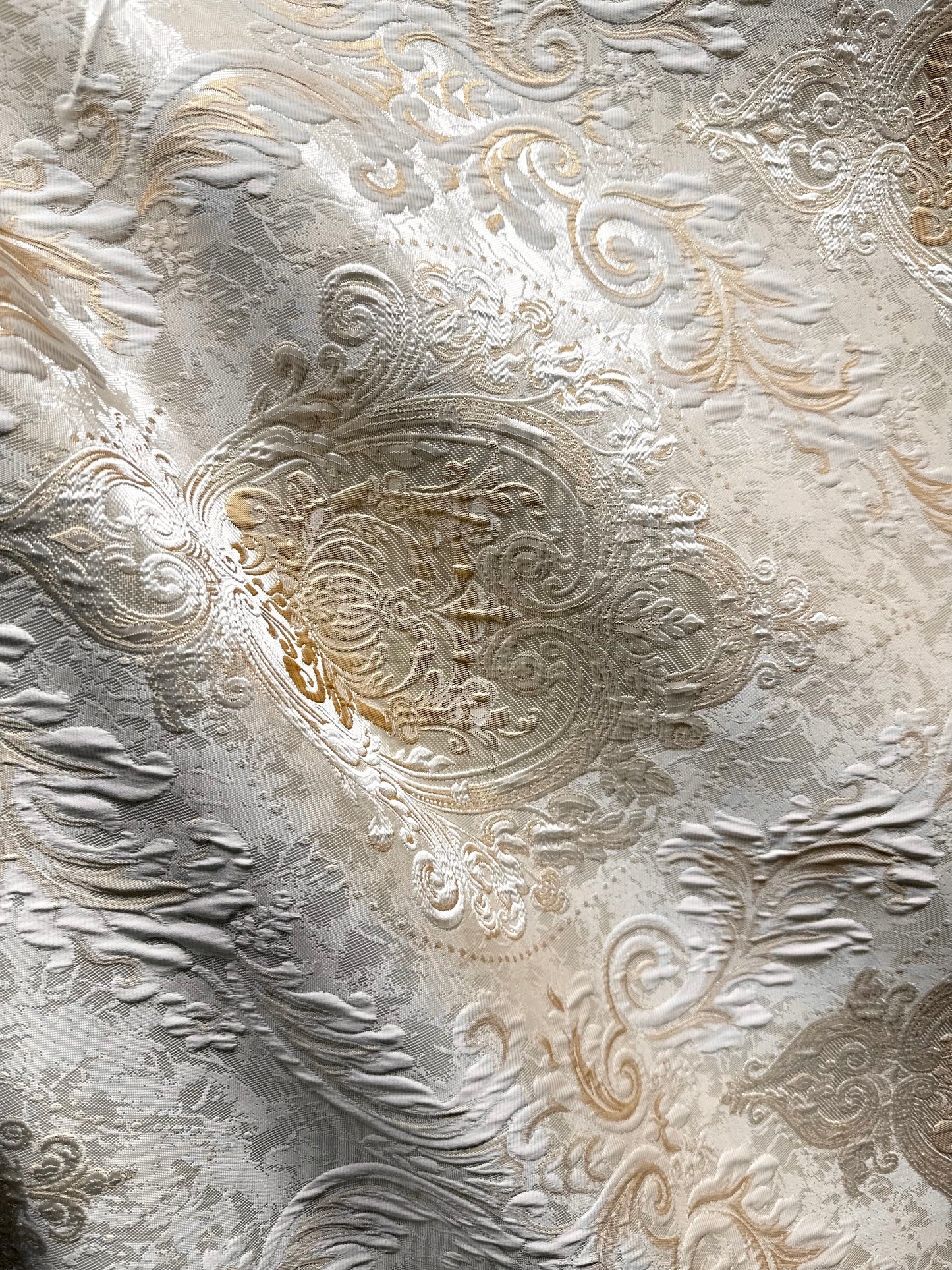 IVORY GOLD Damask Brocade Upholstery Drapery Fabric (110 in.) Sold By The Yard