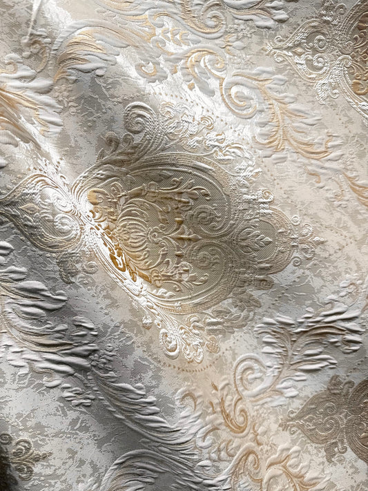 IVORY GOLD Damask Brocade Upholstery Drapery Fabric (110 in.) Sold By The Yard