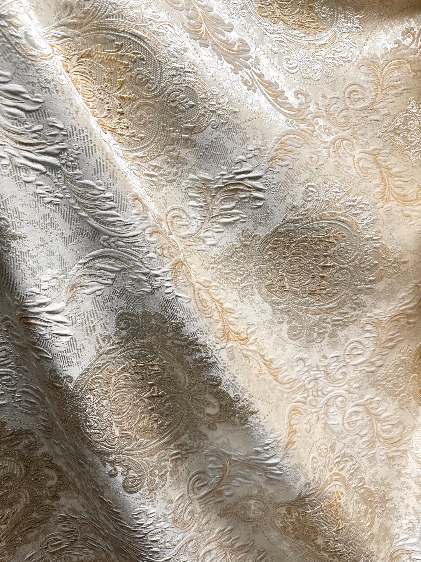 IVORY GOLD Damask Brocade Upholstery Drapery Fabric (110 in.) Sold By The Yard