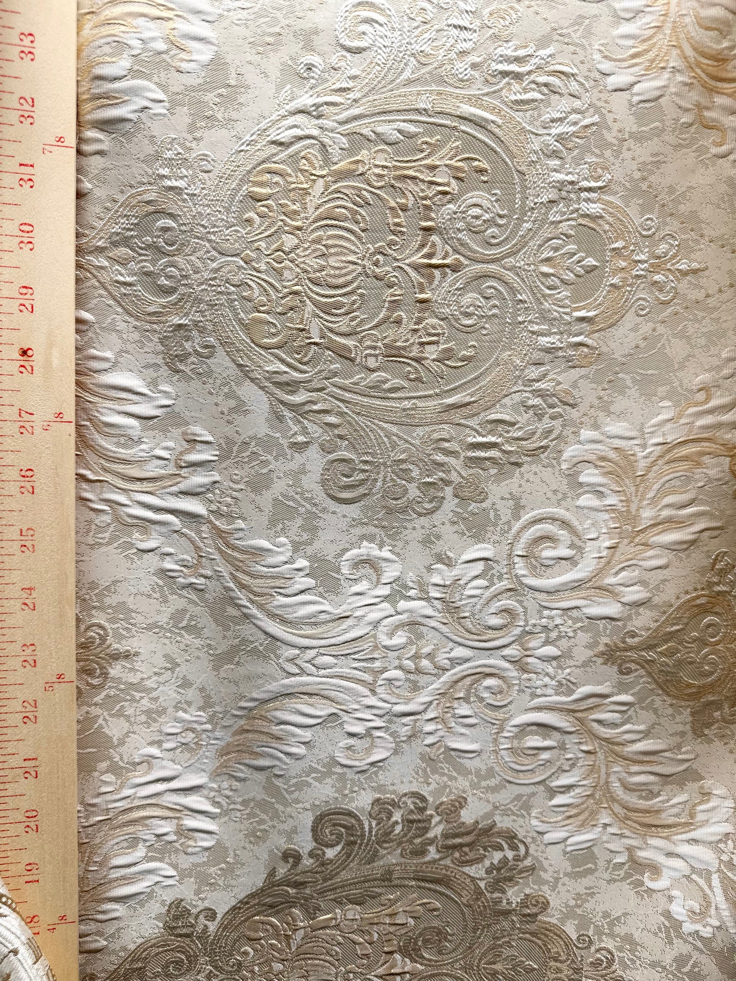 IVORY GOLD Damask Brocade Upholstery Drapery Fabric (110 in.) Sold By The Yard