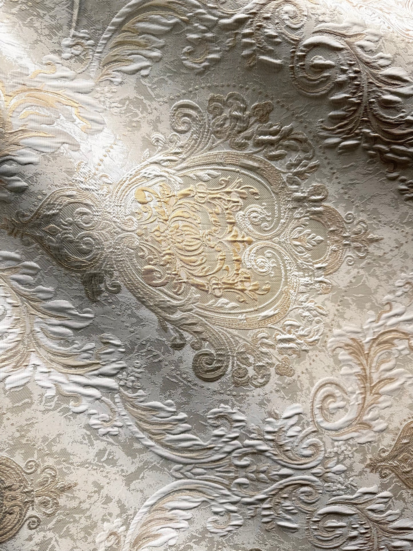 IVORY GOLD Damask Brocade Upholstery Drapery Fabric (110 in.) Sold By The Yard