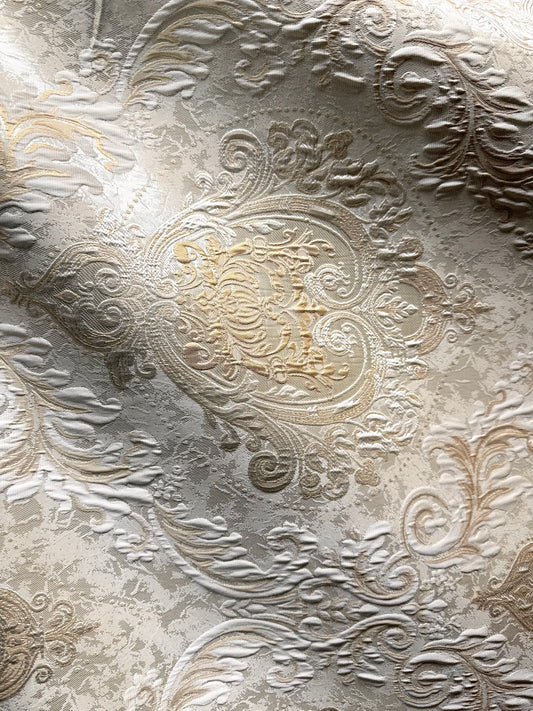 IVORY GOLD Damask Brocade Upholstery Drapery Fabric (110 in.) Sold By The Yard