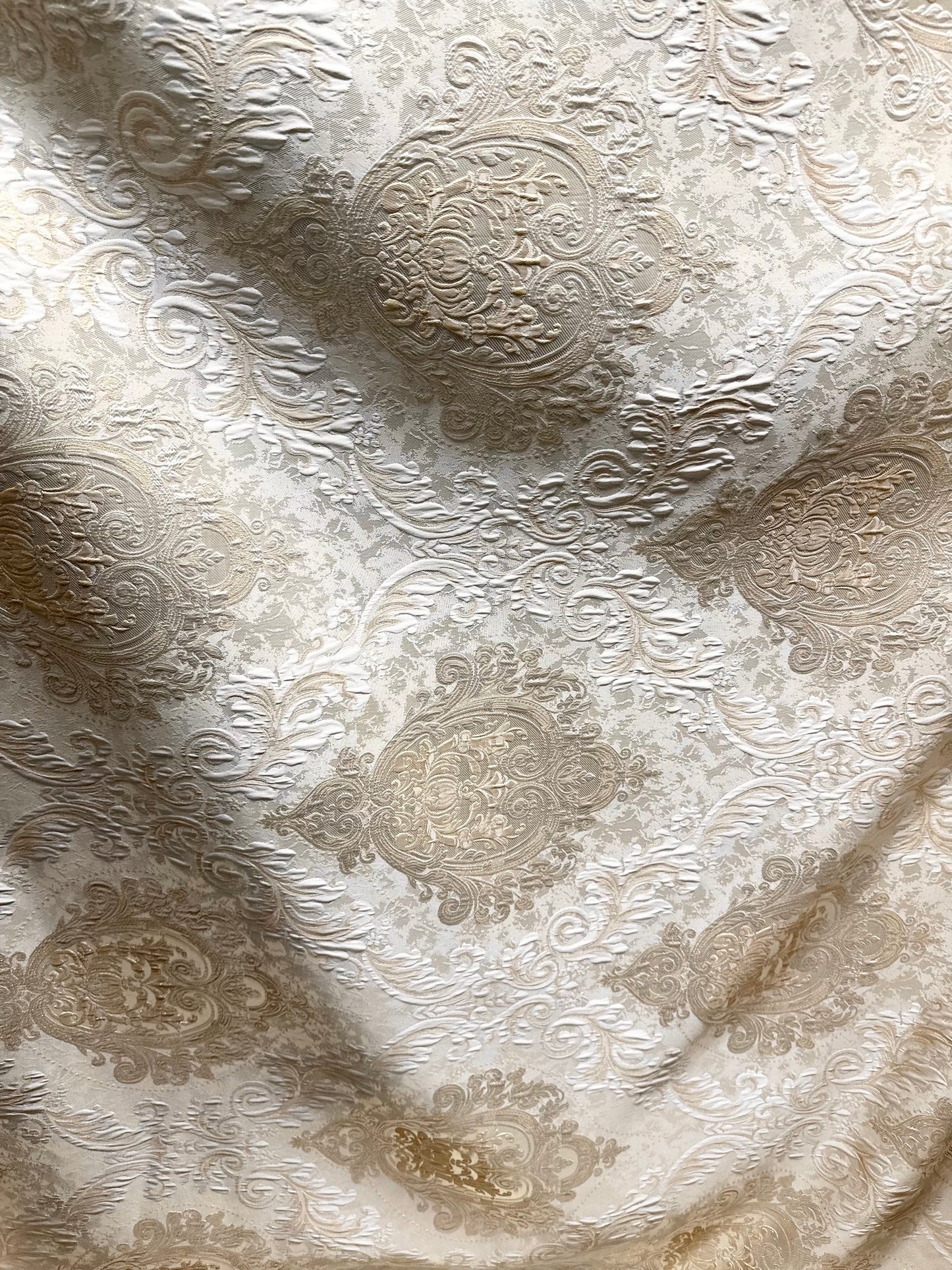 IVORY GOLD Damask Brocade Upholstery Drapery Fabric (110 in.) Sold By The Yard