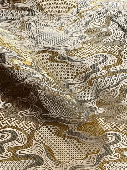 Light Gold Abstract Silk Brocade Fabric (30 in.) Sold By The Yard