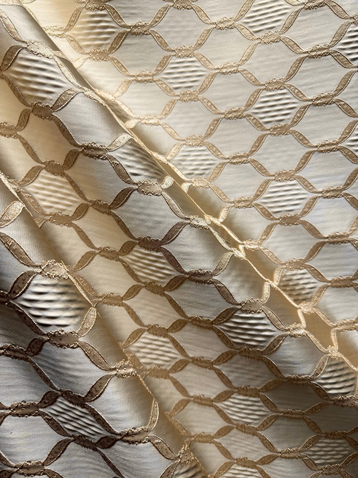 CHAMPAGNE GOLD Diamond Brocade Upholstery Drapery Fabric (54 in.) Sold By The Yard