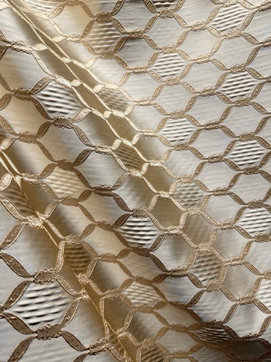 CHAMPAGNE GOLD Diamond Brocade Upholstery Drapery Fabric (54 in.) Sold By The Yard