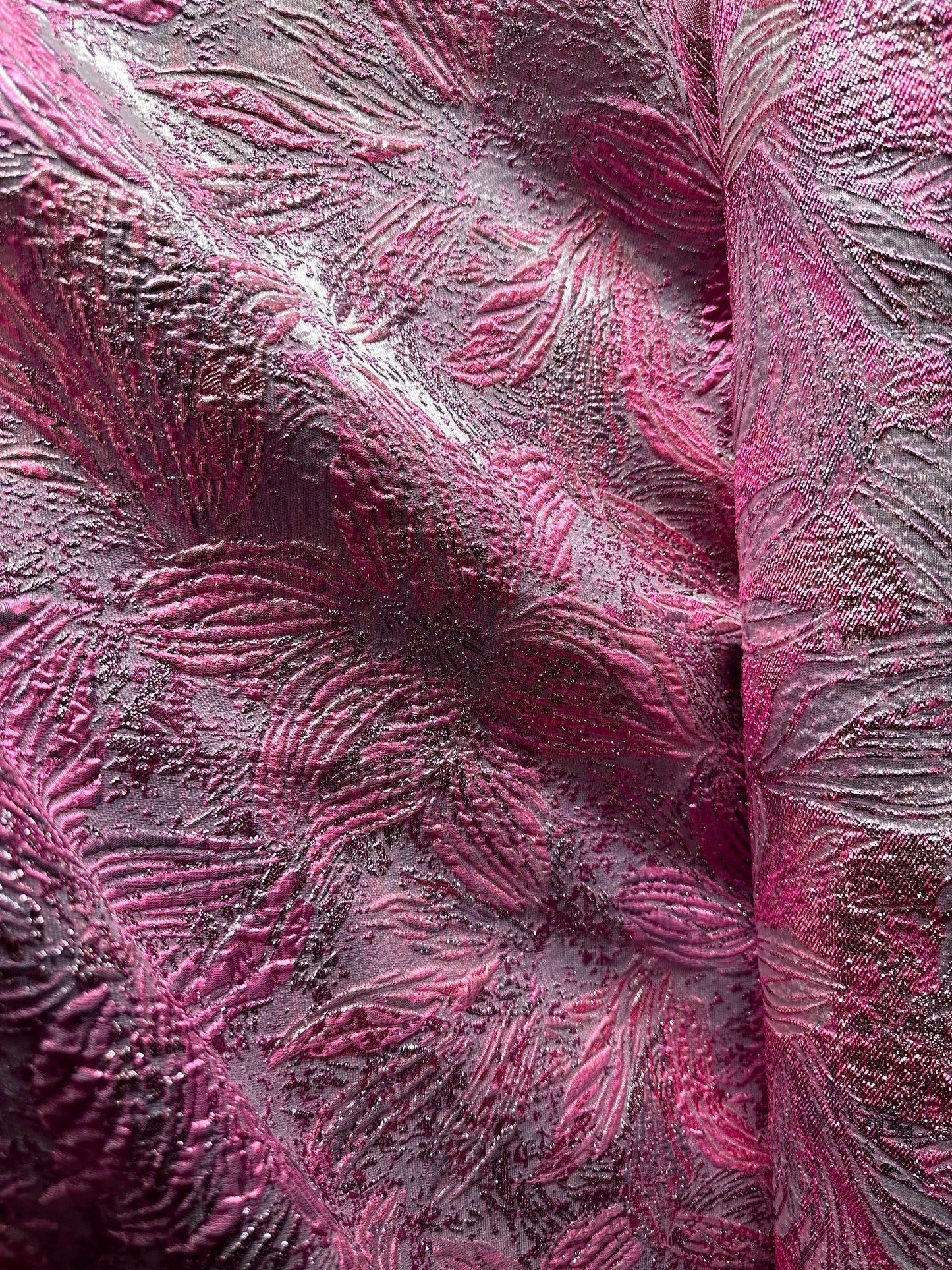 FUCHSIA PINK Floral Metallic Brocade Fabric (60 in.) Sold By The Yard