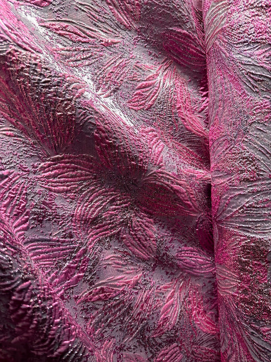 FUCHSIA PINK Floral Metallic Brocade Fabric (60 in.) Sold By The Yard