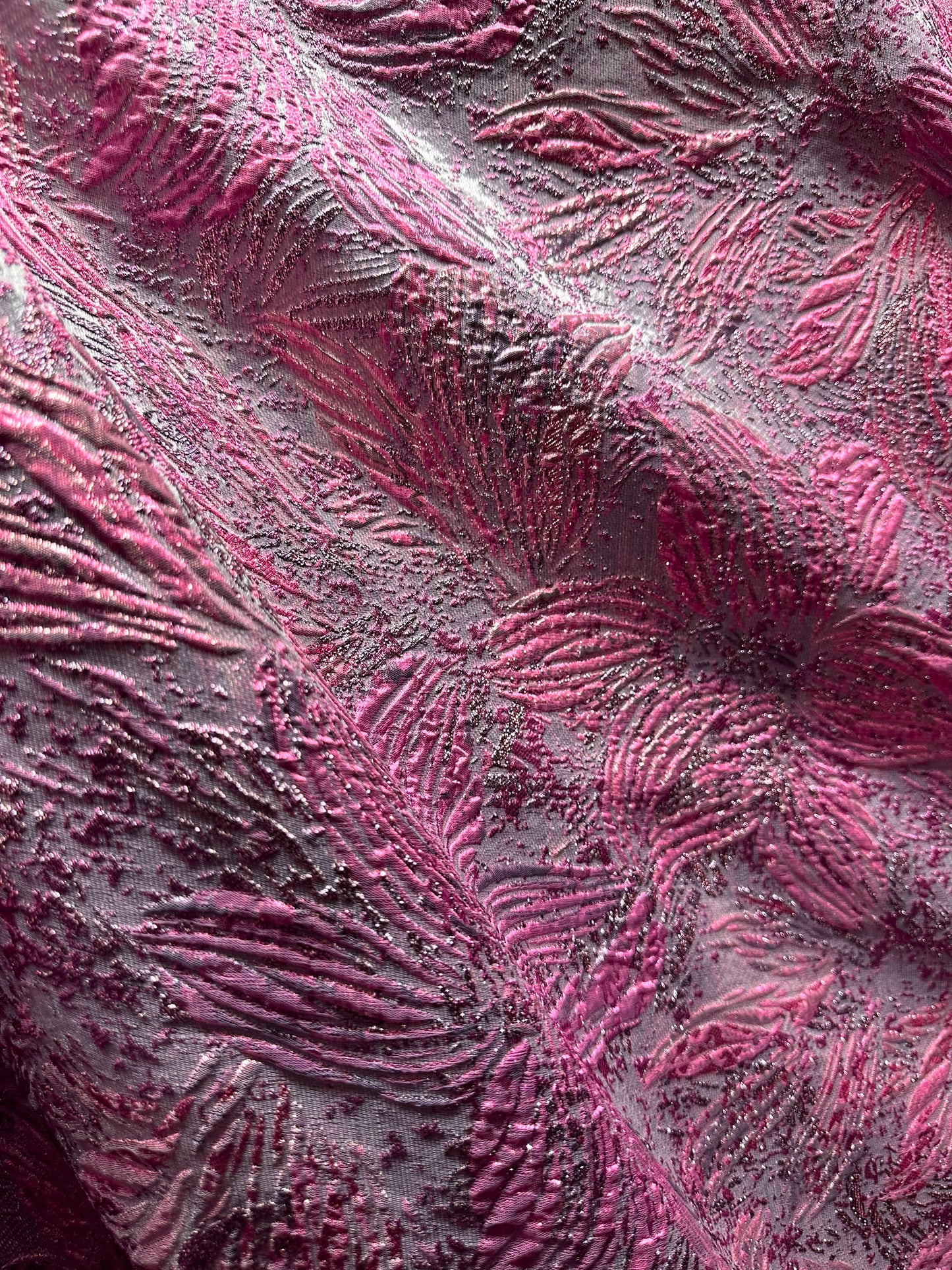 FUCHSIA PINK Floral Metallic Brocade Fabric (60 in.) Sold By The Yard