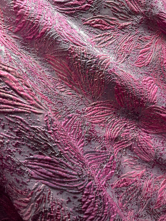 FUCHSIA PINK Floral Metallic Brocade Fabric (60 in.) Sold By The Yard