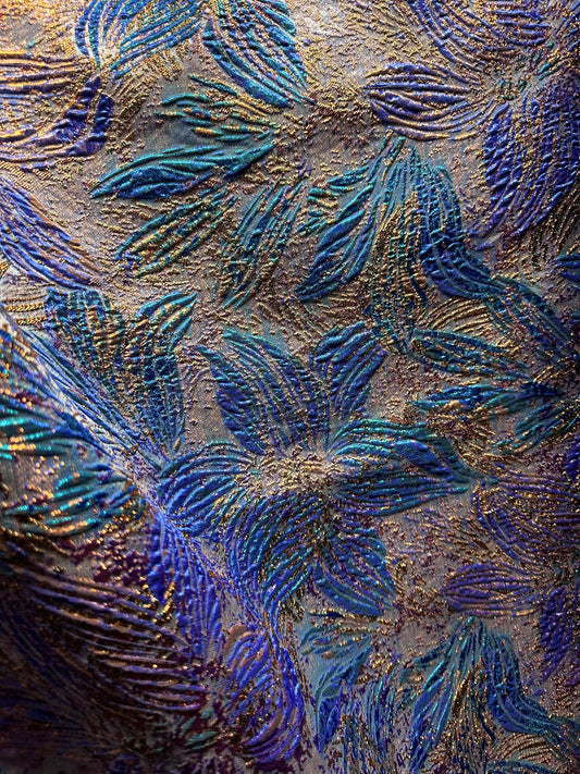 TURQUOISE BLUE MULTICOLOR Floral Metallic Brocade Fabric (60 in.) Sold By The Yard
