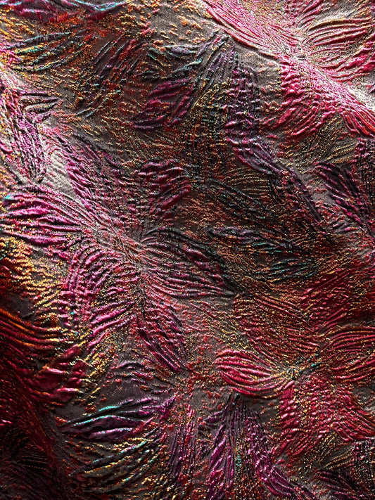 FUCHSIA PINK BLUE Floral Metallic Brocade Fabric (60 in.) Sold By The Yard