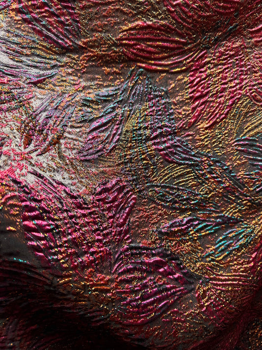 FUCHSIA PINK BLUE Floral Metallic Brocade Fabric (60 in.) Sold By The Yard