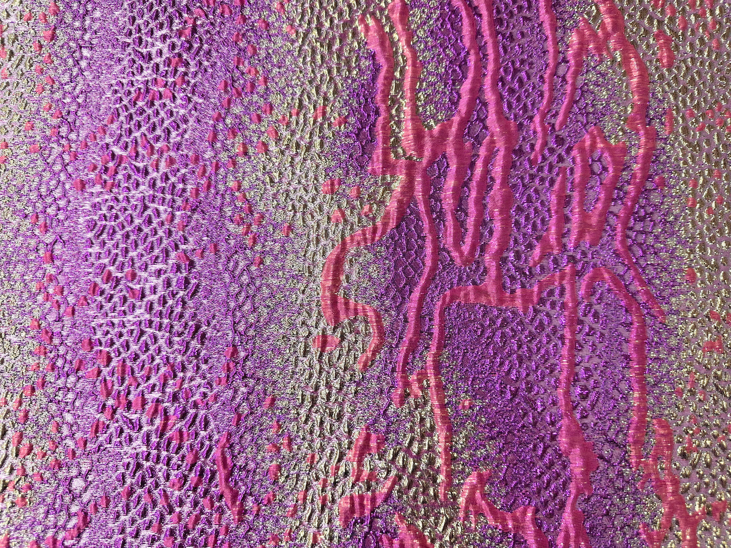 PURPLE PINK GOLD Multicolor Reptile Pattern Metallic Brocade Fabric (60 in.) Sold By The Yard