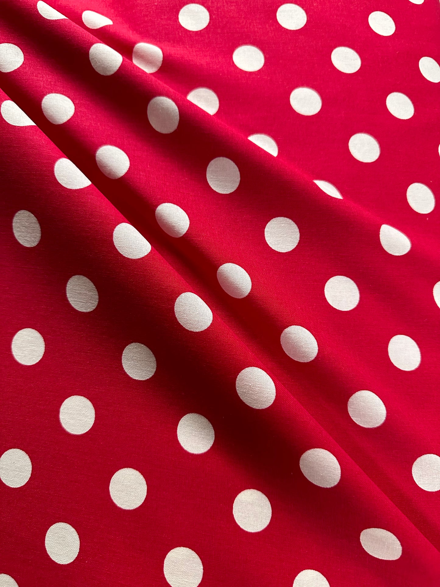 Red White Large Polka Dot 100% Cotton Fabric (45 in.) Sold By The Yard