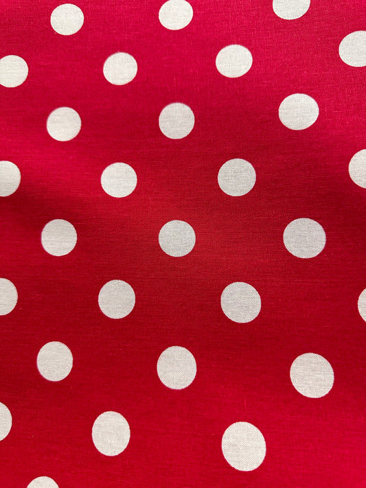 Red White Large Polka Dot 100% Cotton Fabric (45 in.) Sold By The Yard