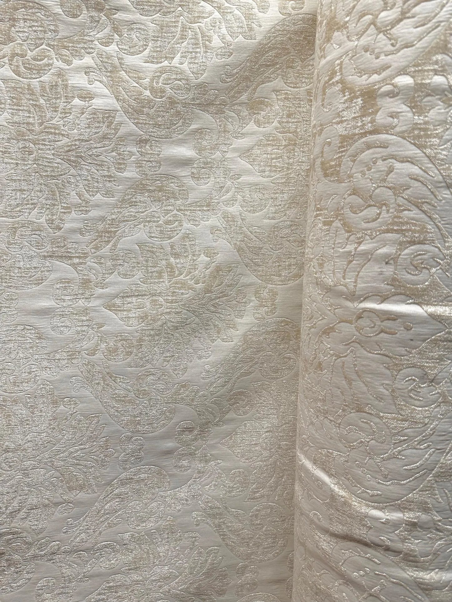 IVORY Damask Chenille Upholstery Brocade Fabric (54 in.) Sold By The Yard