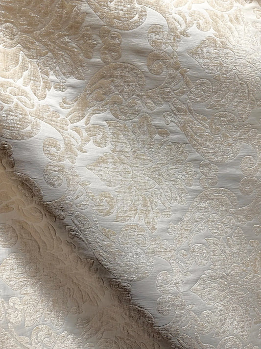 IVORY Damask Chenille Upholstery Brocade Fabric (54 in.) Sold By The Yard