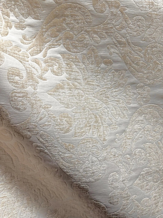 IVORY Damask Chenille Upholstery Brocade Fabric (54 in.) Sold By The Yard