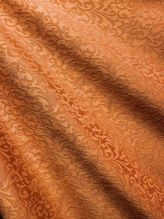 COPPER ORANGE Floral Brocade Fabric (60 in.) Sold By The Yard