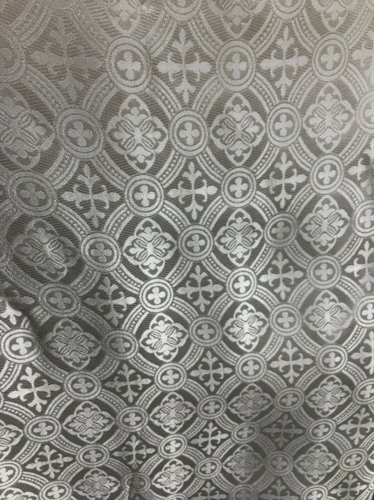 SILVER GRAY Liturgical Cross Brocade Fabric (60 in.) Sold By The Yard