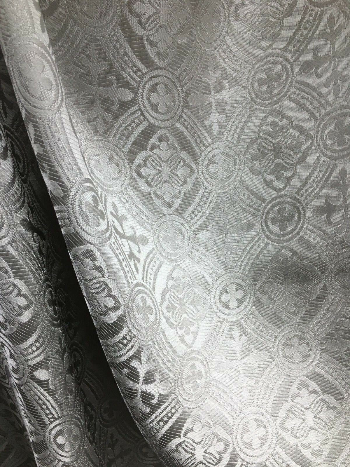 SILVER GRAY Liturgical Cross Brocade Fabric (60 in.) Sold By The Yard