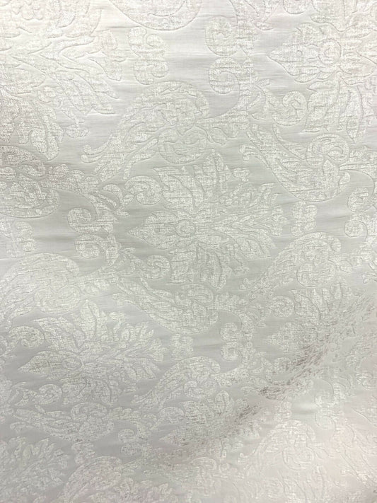 WHITE Damask Chenille Upholstery Brocade Fabric (54 in.) Sold By The Yard