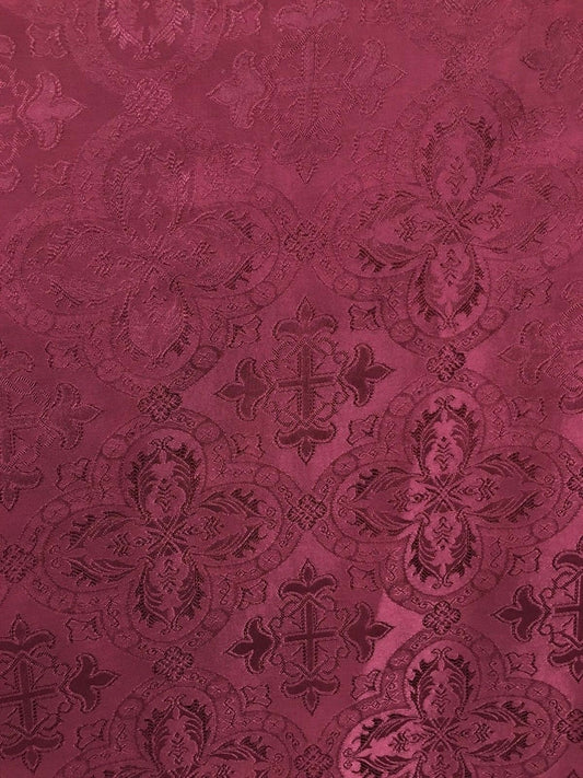BURGUNDY Liturgical Cross Brocade Fabric (60 in.) Sold By The Yard