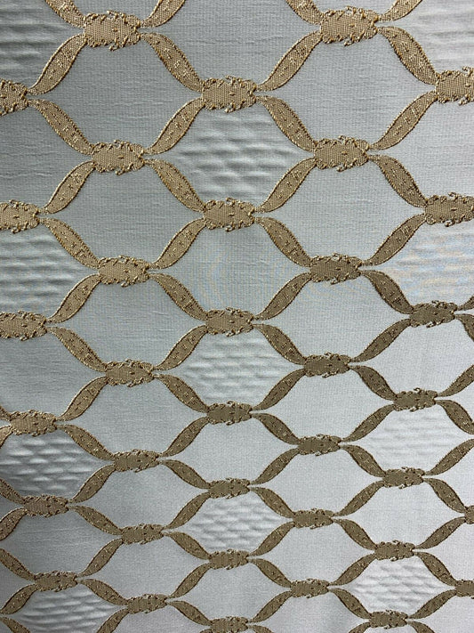 Grey Blue Dark Gold Diamond Brocade Upholstery Drapery Fabric (54 in.) Sold By The Yard