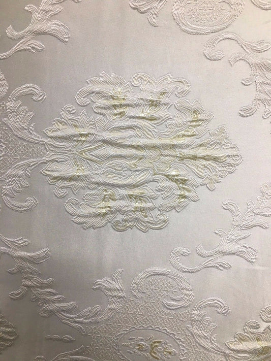 MILK WHITE IVORY Damask Brocade Upholstery Drapery Fabric (54 in.) Sold By The Yard