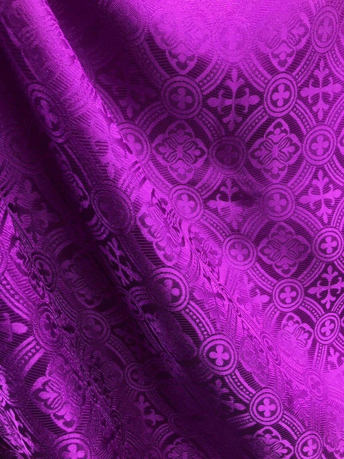 MAGENTA Liturgical Cross Brocade Fabric (60 in.) Sold By The Yard
