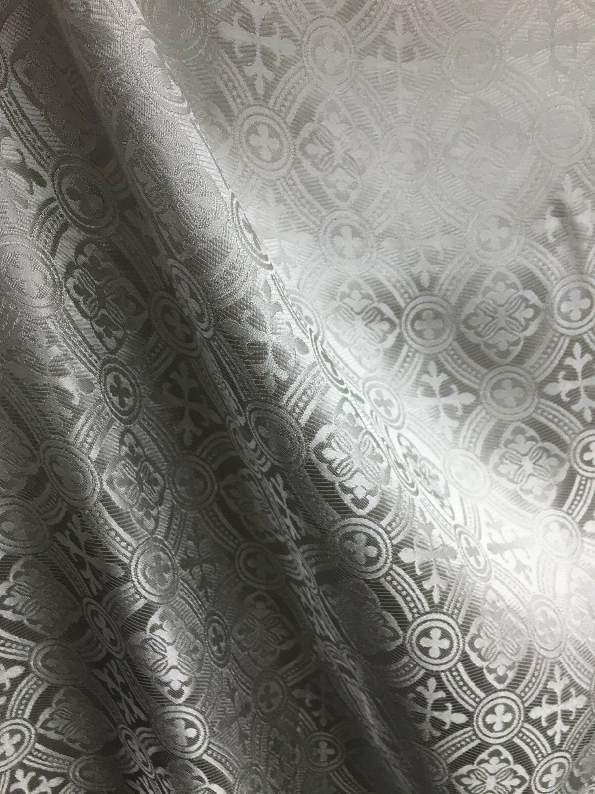 SILVER GRAY Liturgical Cross Brocade Fabric (60 in.) Sold By The Yard