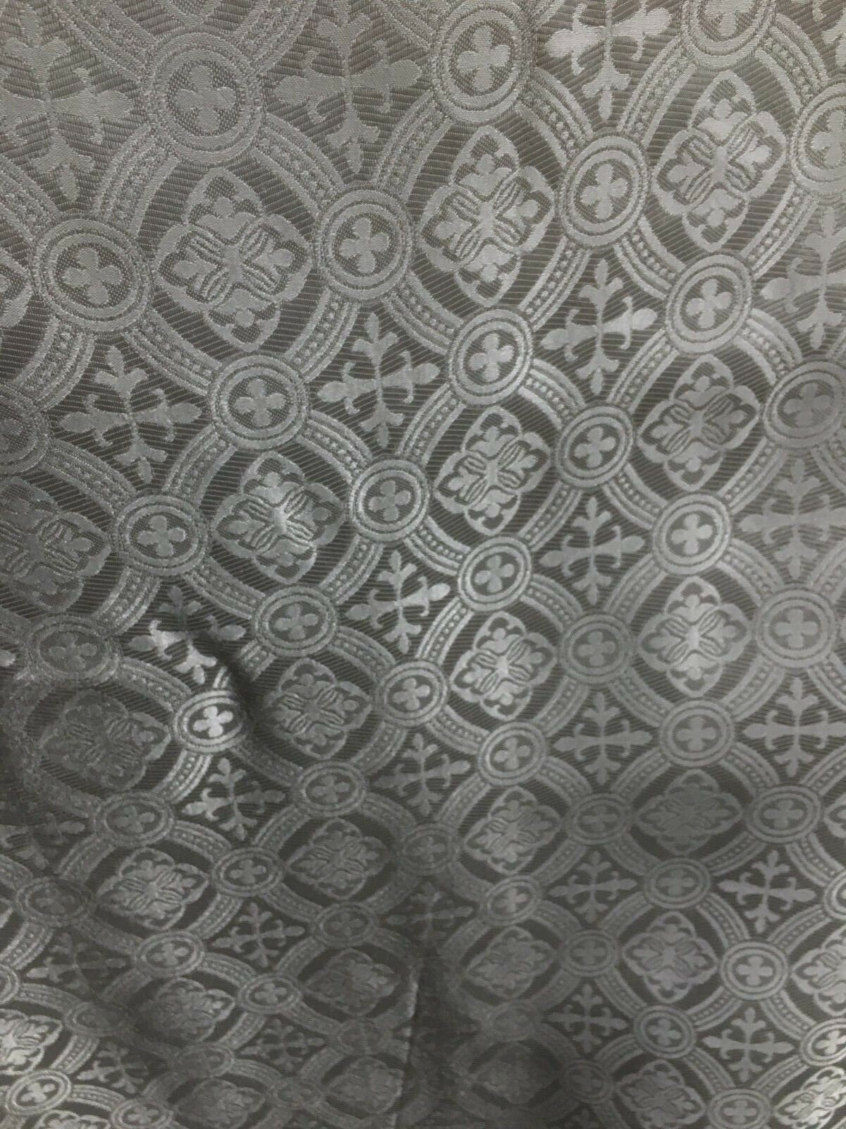 SILVER GRAY Liturgical Cross Brocade Fabric (60 in.) Sold By The Yard