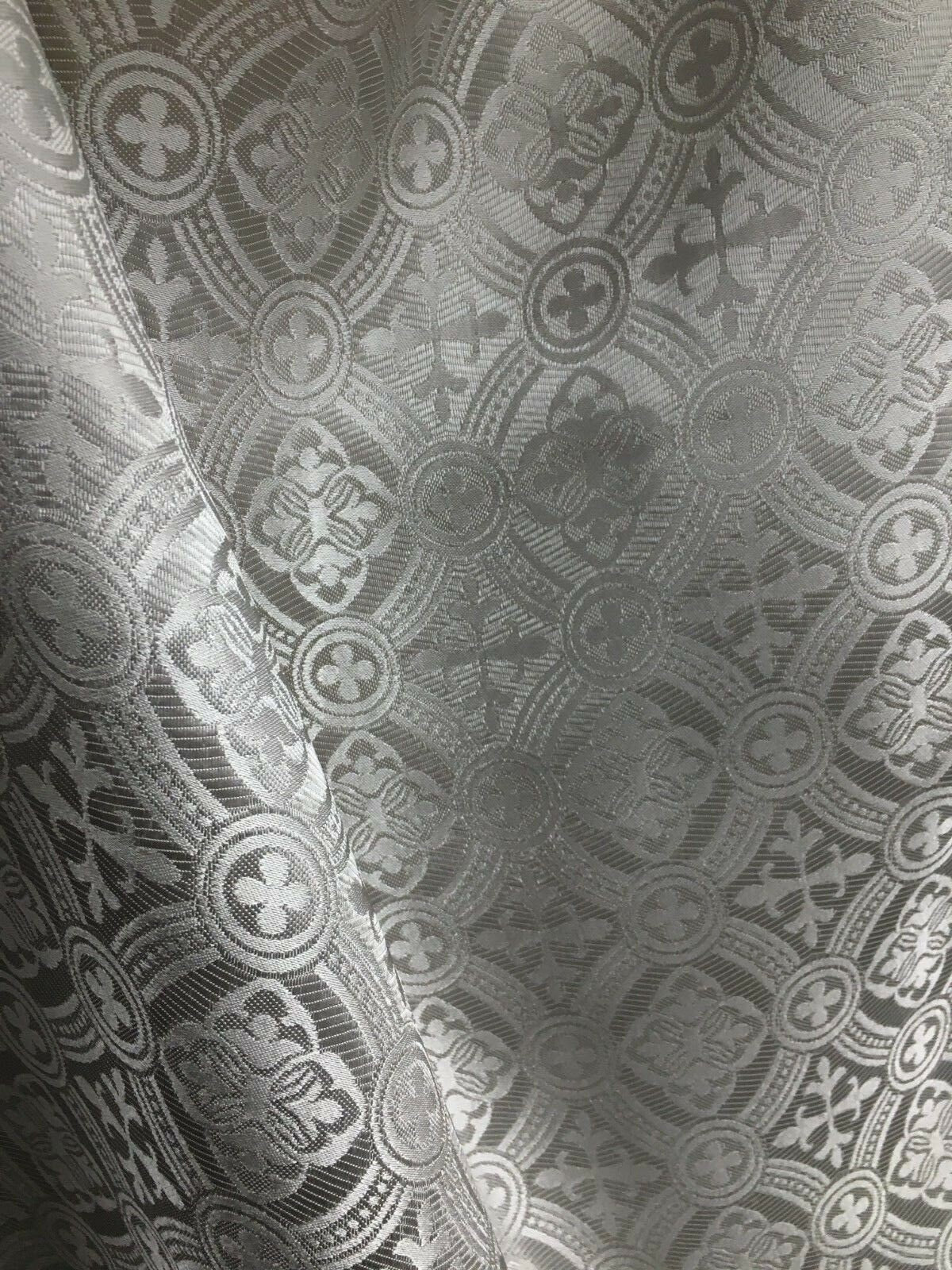 SILVER GRAY Liturgical Cross Brocade Fabric (60 in.) Sold By The Yard