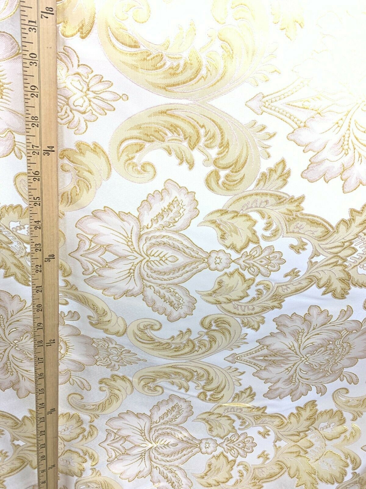 IVORY GOLD Damask Brocade Upholstery Drapery Fabric (110 in.) Sold By The Yard