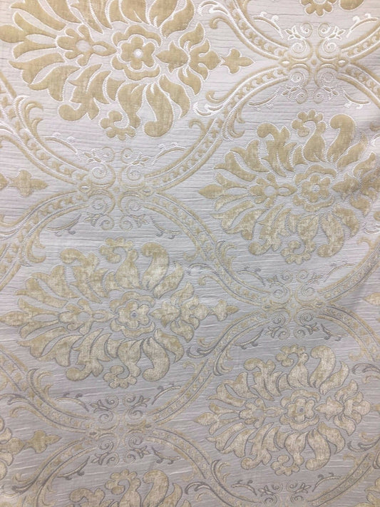 IVORY Damask Chenille Upholstery Brocade Fabric (54 in.) Sold By The Yard