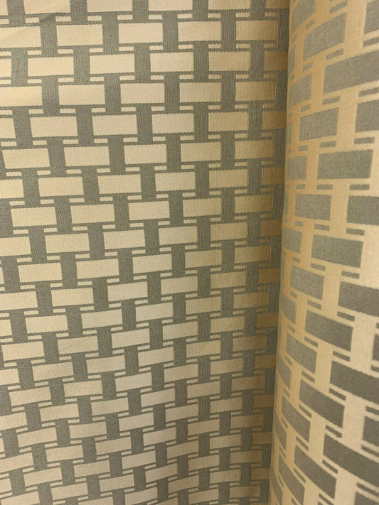 BEIGE GRAY Geometric Brocade Upholstery Drapery Fabric (54 in.) Sold By The Yard