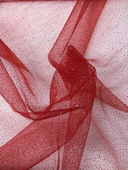 RED Sparkle Glitter Tulle Decoration Event Fabric (60 in.) Sold By The Yard