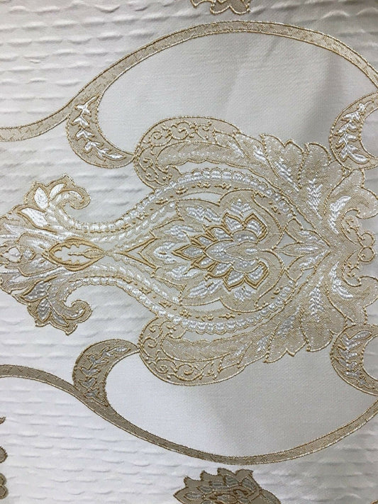CHAMPAGNE IVORY Damask Brocade Upholstery Drapery Fabric (54 in.) Sold By The Yard