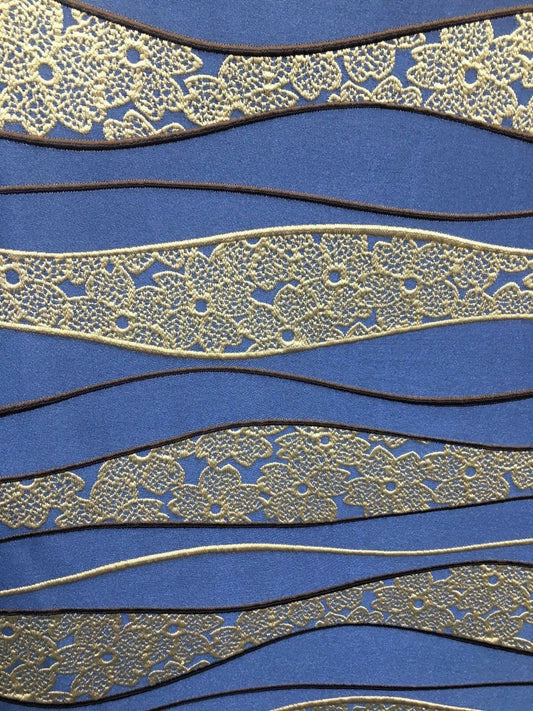 BLUE BEIGE BROWN Floral Brocade Upholstery Drapery Fabric (54 in.) Sold By The Yard