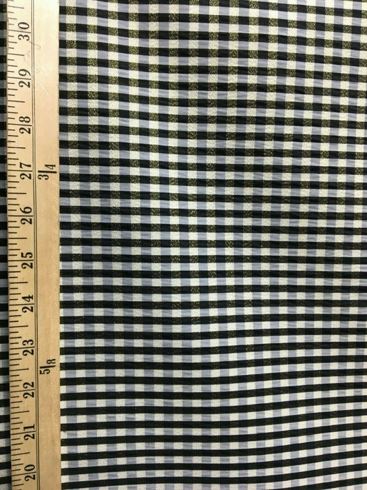 GOLD BLACK WHITE Metallic Checkered Plaid Taffeta Fabric (60 in.) Sold By The Yard