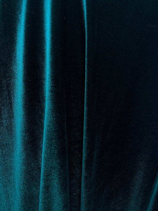 DARK TEAL GREEN Polyester Stretch Velvet Fabric (60 in.) Sold By The Yard