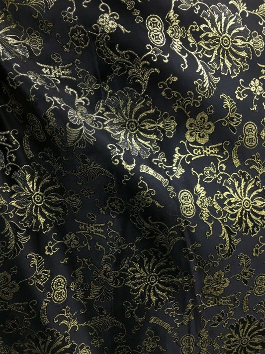 BLACK GOLD Metallic Embroidered Floral Brocade Fabric (56 in.) Sold By The Yard