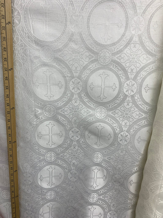 IVORY Liturgical Cross Brocade Fabric (55 in.) Sold By The Yard