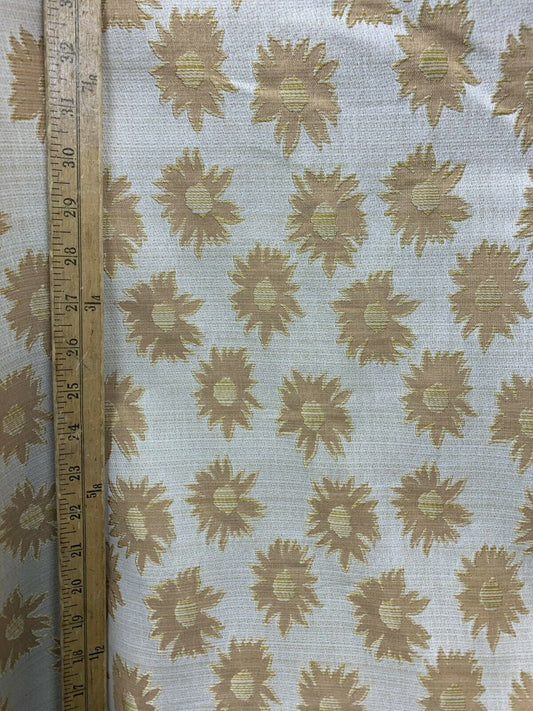 BEIGE TAN Sunflower Floral Brocade Upholstery Drapery Fabric (54 in.) Sold By The Yard
