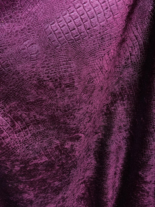 PLUM PURPLE Alligator Crocodile Embossed Chenille Velvet Fabric (56 in.) Sold By The Yard